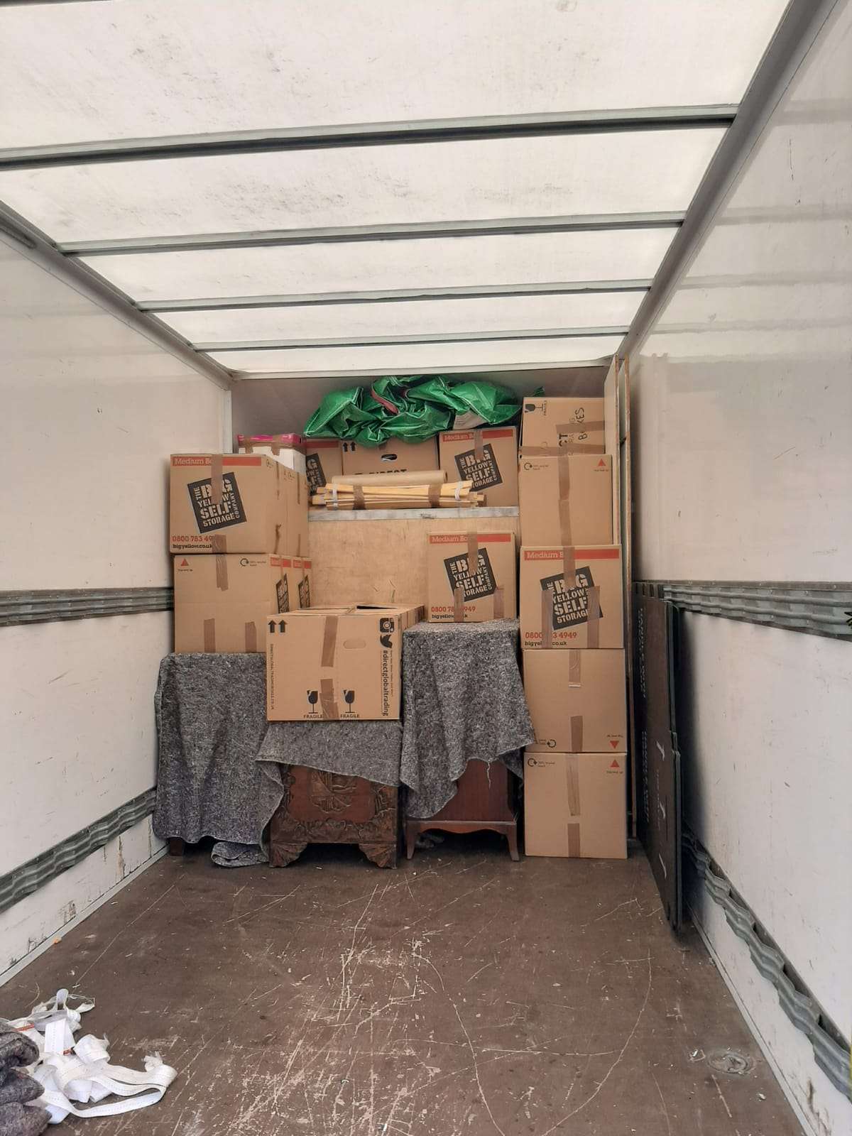 Painless Removals van with protective blankets ready for a Pill village move