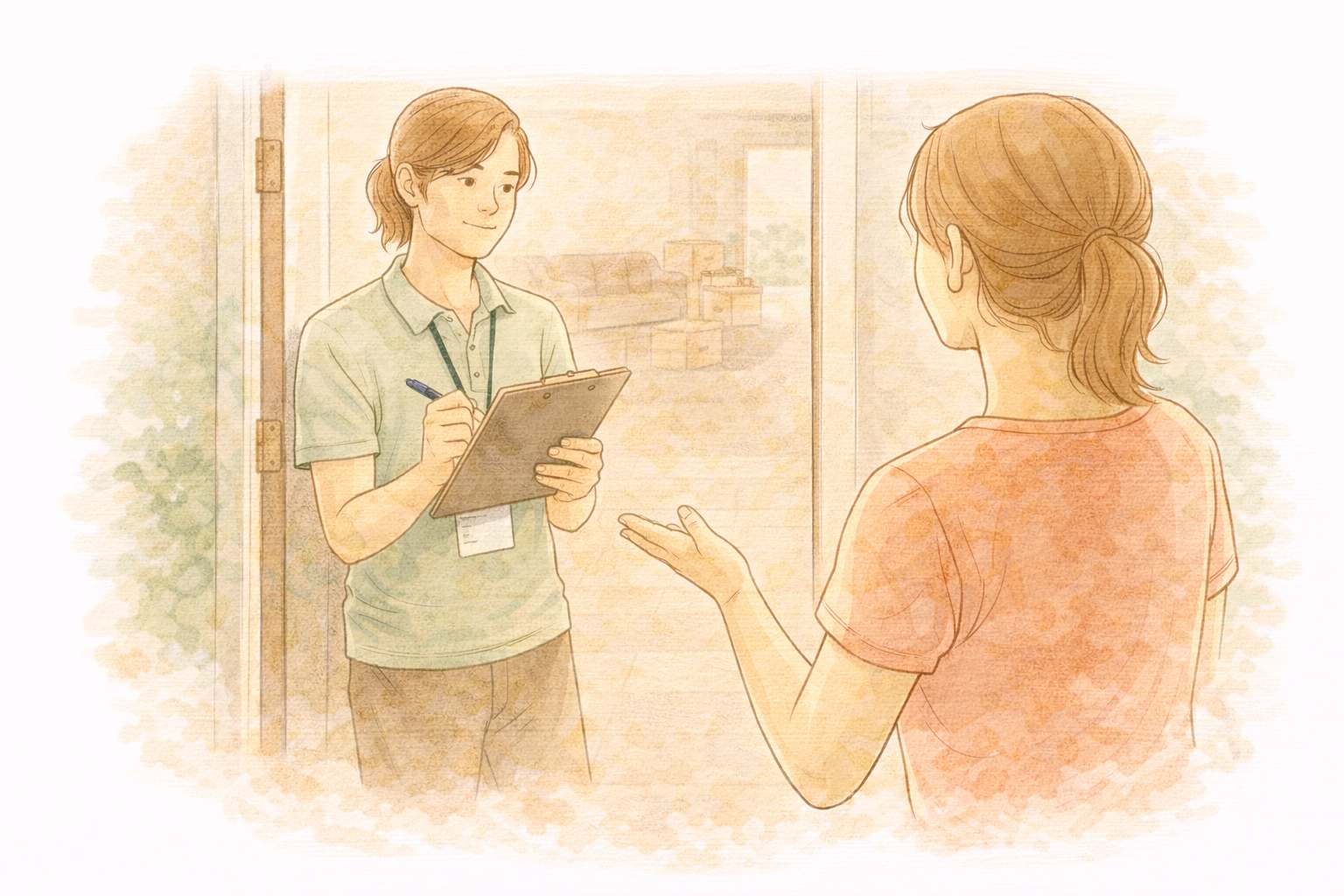 Painless Removals Move Manager with clipboard conducting a home survey visit