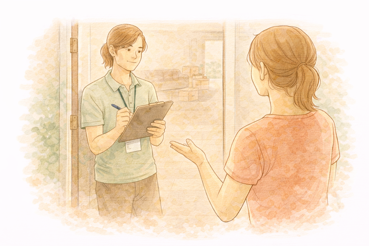 Painless Removals Move Manager with clipboard conducting a home survey visit