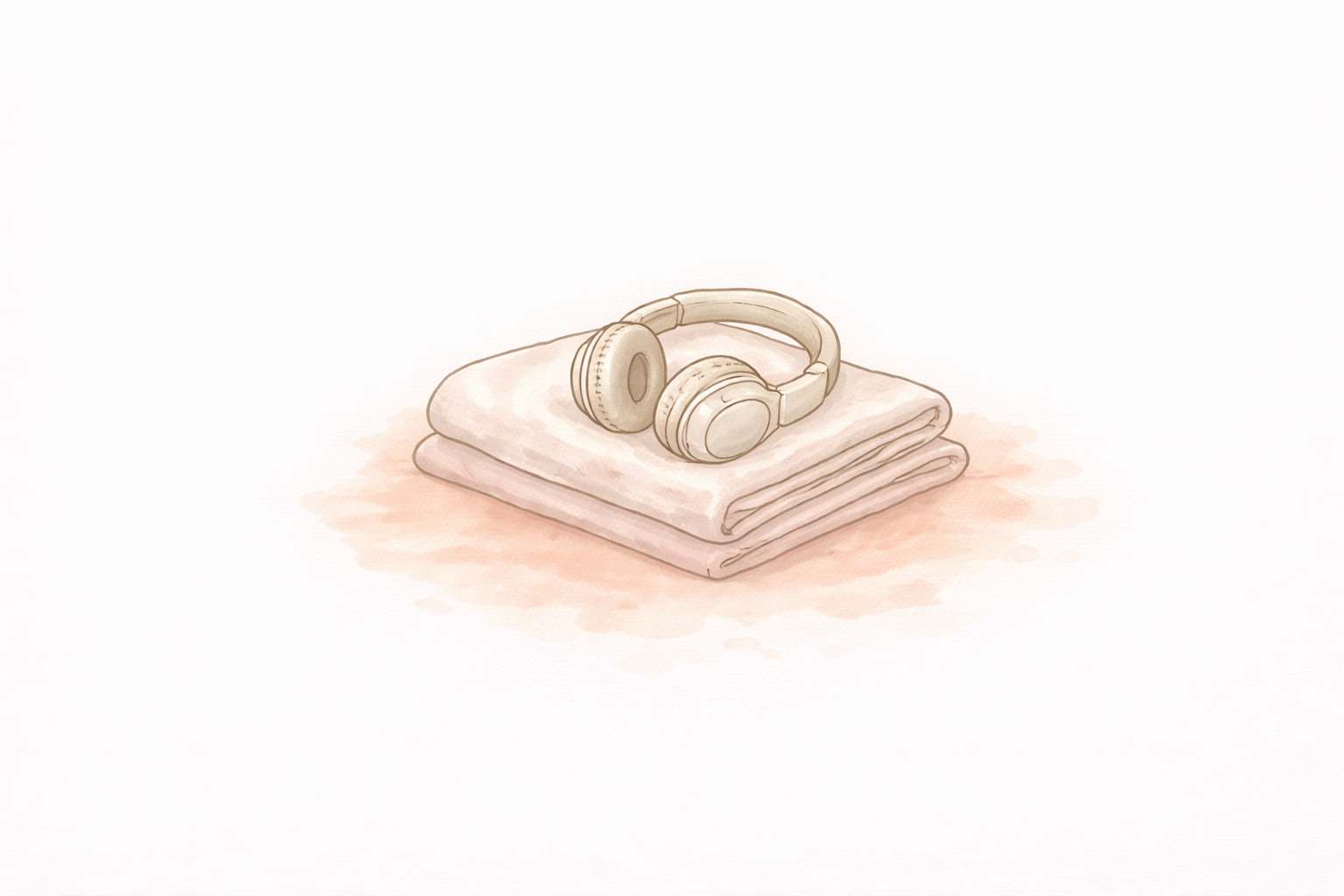 Illustration of a pair of headphones resting on a neatly folded weighted blanket