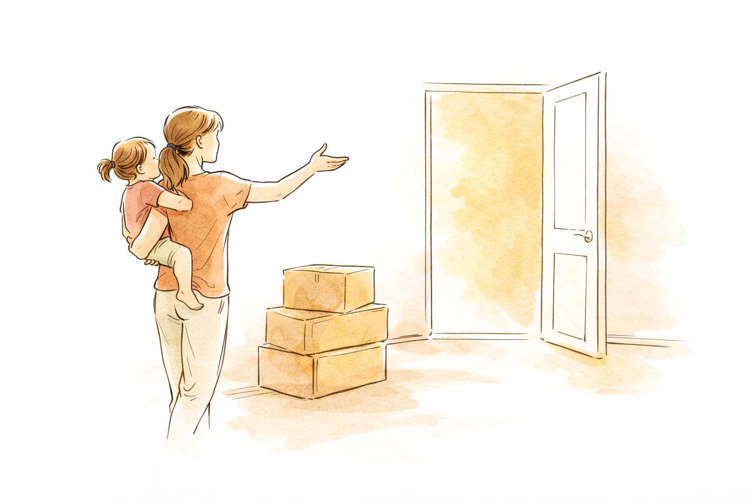 Family on moving day with children