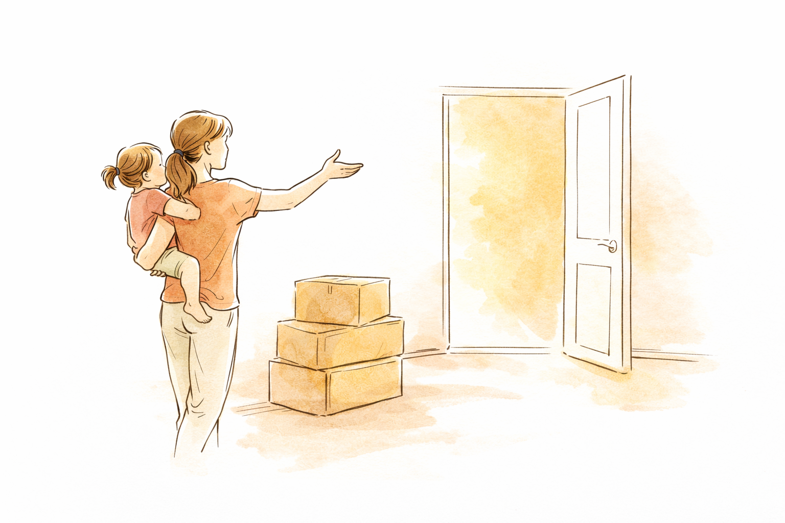 Family on moving day with children