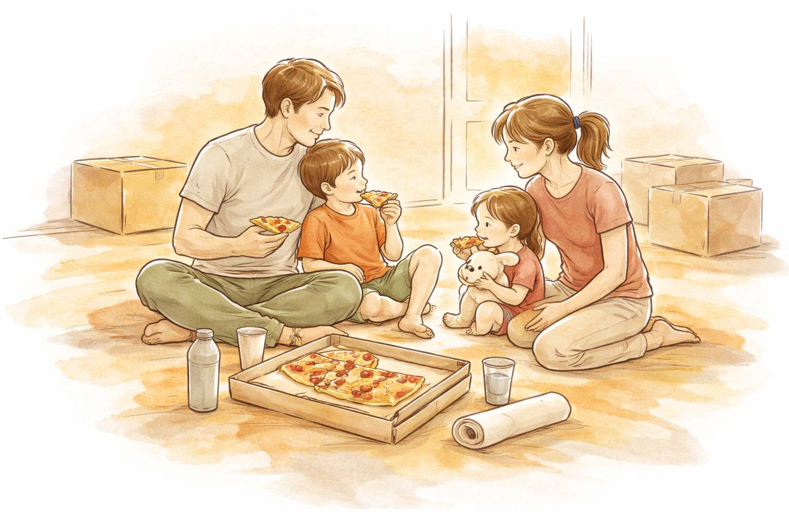 Family settling into their new home after moving
