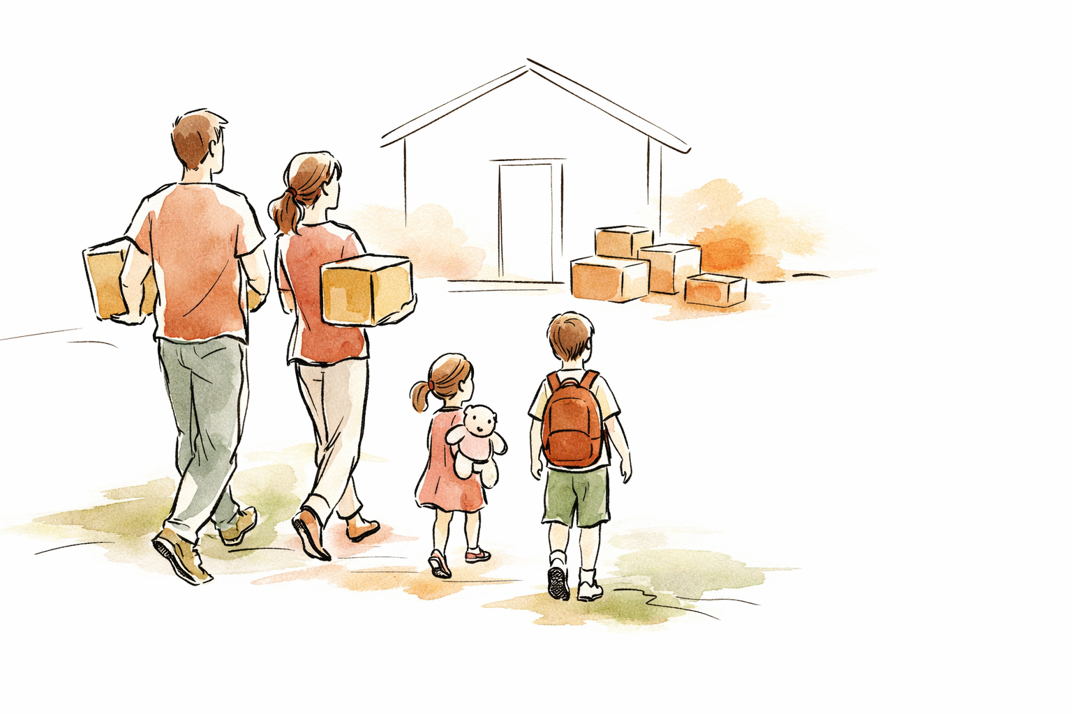 Family moving house with children