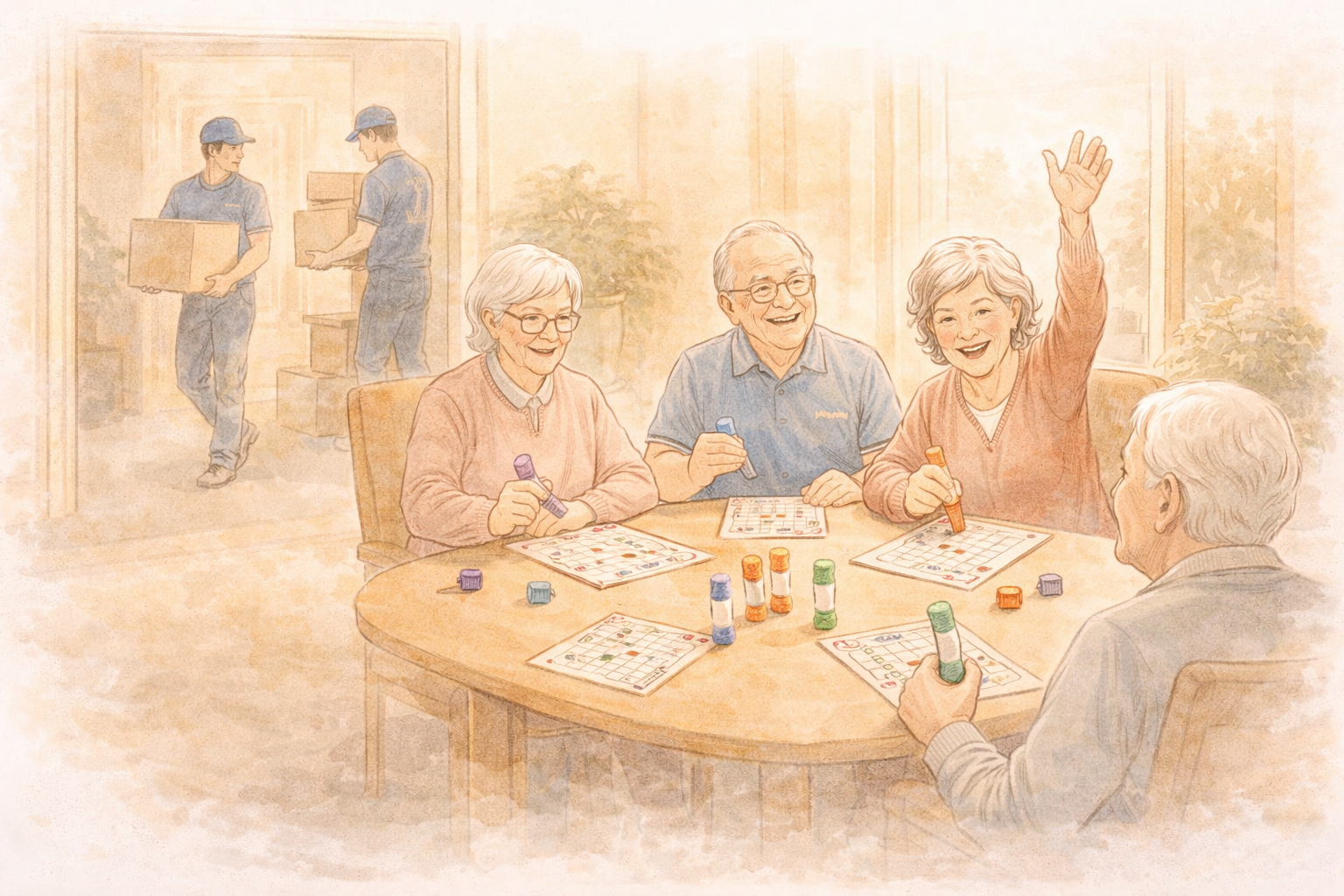 Elderly residents enjoying activities at a Bristol care home